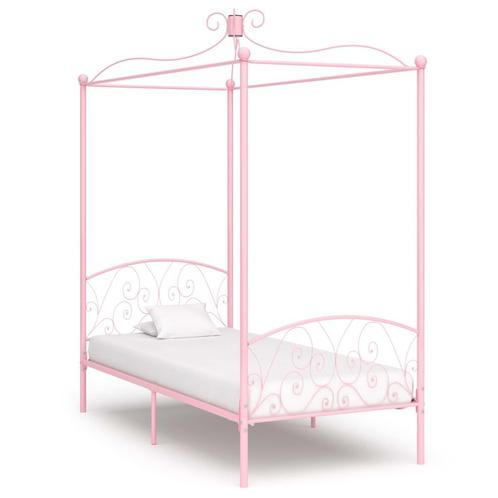 vidaXL Hemelbedframe metaal roze 100x200 cm, Huis en Inrichting, Slaapkamer | Bedden, 100 cm, 200 cm, Eenpersoons, Nieuw, Metaal