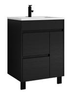 Badkamermeubel Set Salzburg 60 cm Zwart Houtnerf Badmeubel, Verzenden, Nieuw, Wastafelkast