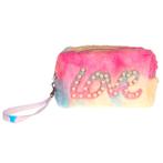 Toilettas / Grote Etui Pluche - Love Pareltjes - Roze & Geel, Ophalen of Verzenden, Nieuw