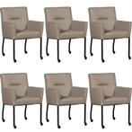 Set van 6 Taupe leren moderne eetkamerstoelen - Toledo Leer, Huis en Inrichting, Stoelen, Nieuw, Vijf, Zes of meer stoelen, Eigentijds