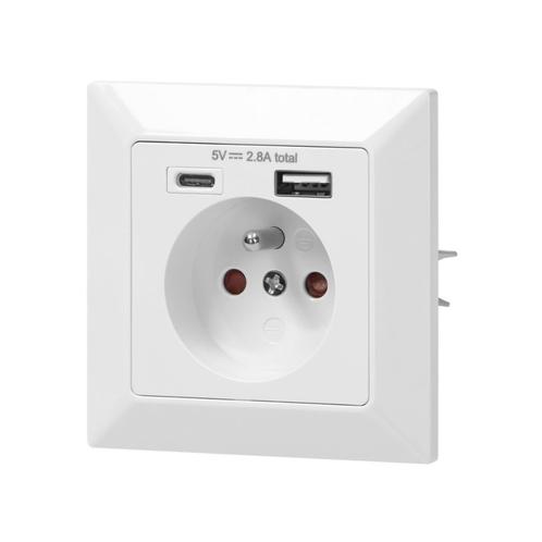 Inbouwstopcontact - USB + USB-C poort - Inbouw, Doe-het-zelf en Verbouw, Elektra en Kabels, Stekker, Nieuw, Ophalen of Verzenden