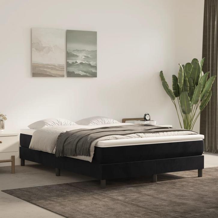vidaXL Boxspring bed 140x200 cm fluweel zwart, Huis en Inrichting, Slaapkamer | Bedden, 140 cm, 200 cm, Zwart, Tweepersoons, Nieuw