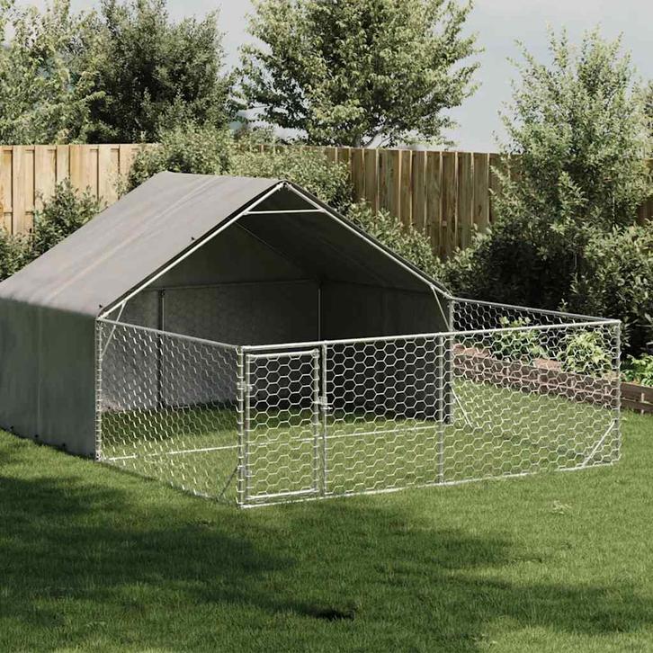 vidaXL Hondenkennel met ren 5x3x1,9 m gegalvaniseerd staal, Dieren en Toebehoren, Hondenhokken, Nieuw, Verzenden