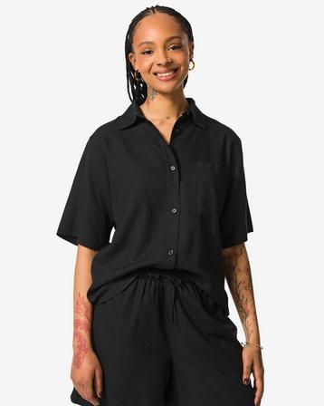 HEMA Damesblouse Lizzy met linnen zwart beschikbaar voor biedingen