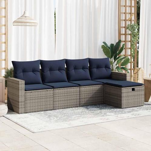 vidaXL 5-delige Loungeset met kussens poly rattan grijs, Tuin en Terras, Tuinsets en Loungesets, Loungeset, Nieuw, 5 zitplaatsen