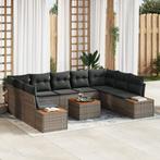 vidaXL 10-delige tuinbankset met kussens van grijs poly, Verzenden, Nieuw, Rotan