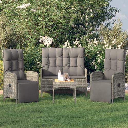 vidaXL 4-delige Tuinset met kussens poly rattan grijs, Tuin en Terras, Tuinsets en Loungesets, Tuinset, Nieuw, Rotan, Verzenden
