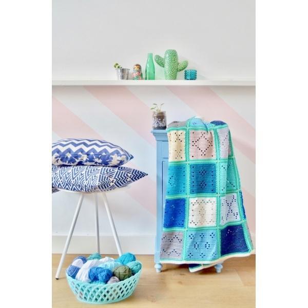 Haakpakket byClaire Blokkendeken Blauw/Groen, Hobby en Vrije tijd, Breien en Haken, Breien of Haken, Nieuw, Wol of Garen, Ophalen of Verzenden