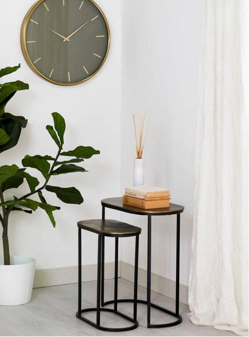 Bijzettafel Set 2 ‘Bocov’ Antique Bronze / Black | Light &amp; L, Huis en Inrichting, Tafels | Bijzettafels, Ophalen