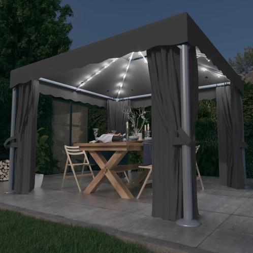 vidaXL Prieel met gordijn en LED-lichtslinger 3x3 m, Tuin en Terras, Partytenten, Nieuw, Verzenden