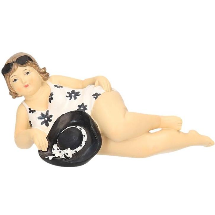 Beeld dikke dame 20 cm in wit/zwart badpak - Beeldjes, Verzamelen, Beelden en Beeldjes, Ophalen of Verzenden