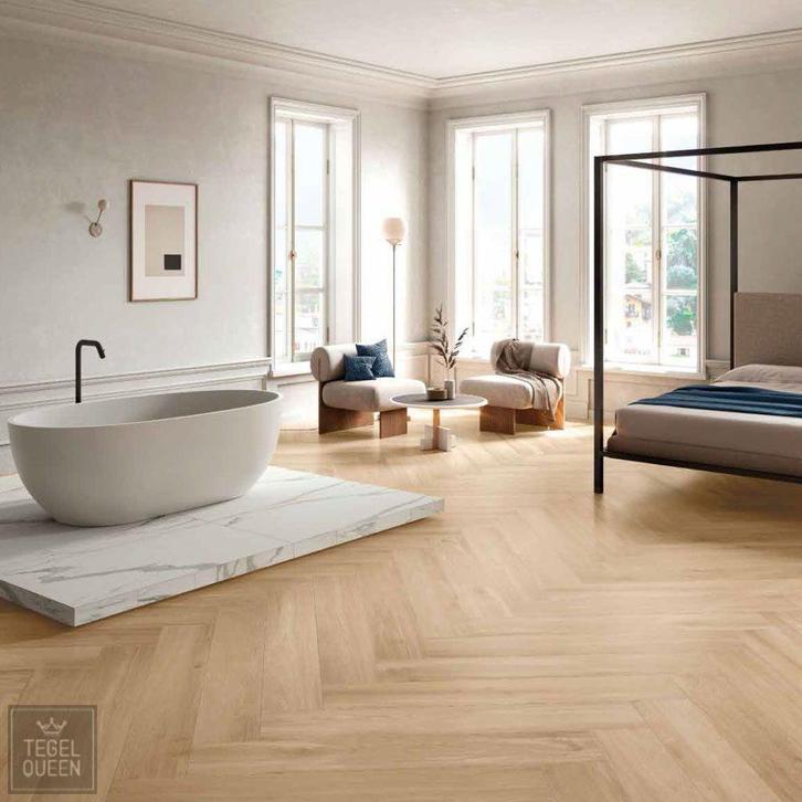 Visgraat houtlook tegel, 10x60 nu € 62,50 m², Doe-het-zelf en Verbouw, Tegels, Minder dan 20 cm, 60 cm of meer, Nieuw, Keramiek