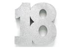 Zilver Tafeldecoratie Cijfer 18 Glitter 20,5cm, Hobby en Vrije tijd, Feestartikelen, Nieuw, Verzenden