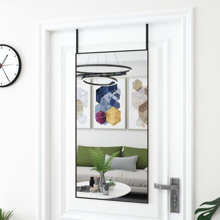 vidaXL Deurspiegel 50x100 cm glas en aluminium zwart, Huis en Inrichting, Woonaccessoires | Spiegels, Nieuw, Verzenden