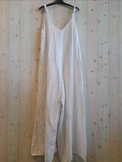 Jumpsuit in 100% linnen - v-hals en rug - kleur WIT - lange, Kleding | Dames, Tops