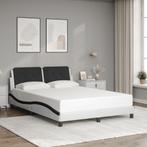 vidaXL Bedframe met hoofdbord kunstleer zwart en wit 120x200, Overige materialen, Verzenden, Zwart, Nieuw