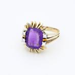 Ring - 14 karaat Geel goud Diamant (Natuurlijk)  - Amethyst