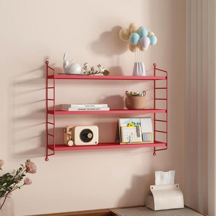 Wandrek Strängnäs met 3 planken staal watermelon rood 50x60x, Huis en Inrichting, Woonaccessoires | Wandplanken en Boekenplanken