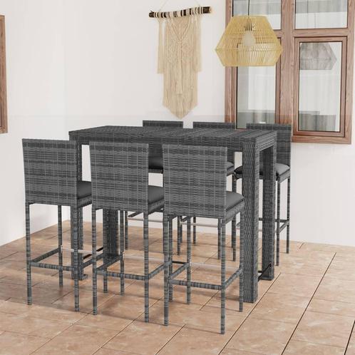 vidaXL 7-delige Tuinbarset met antracietkleurige kussens, Tuin en Terras, Tuinsets en Loungesets, Nieuw, 6 zitplaatsen, Rotan