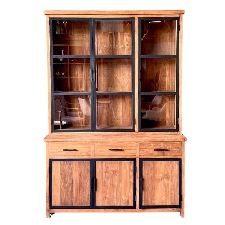 Industriële Buffetkast | 150cm breed | Massief teakhout |, Huis en Inrichting, Kasten | Buffetkasten, 25 tot 50 cm, Met lade(s)
