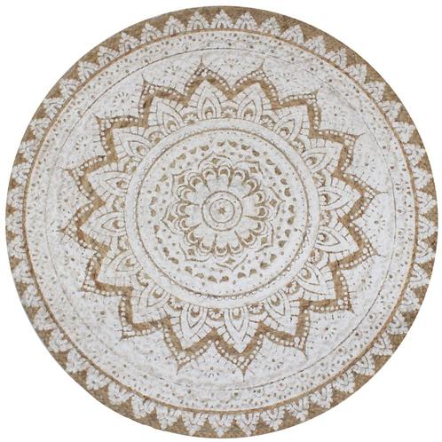 vidaXL Tapijt met print rond 90 cm gevlochten jute, Huis en Inrichting, Stoffering | Tapijten en Kleden, Beige, Nieuw, Verzenden
