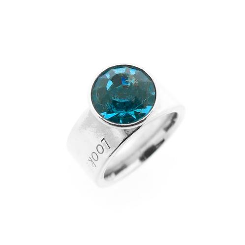 Zilveren brede dames ring met blauwe zirconia, Sieraden, Tassen en Uiterlijk, Ringen, Dame, Met edelsteen, Overige kleuren, Kleiner dan 17