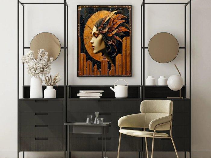I_KONIQ - Art deco Woman on a Copper Town, Antiek en Kunst, Curiosa en Brocante