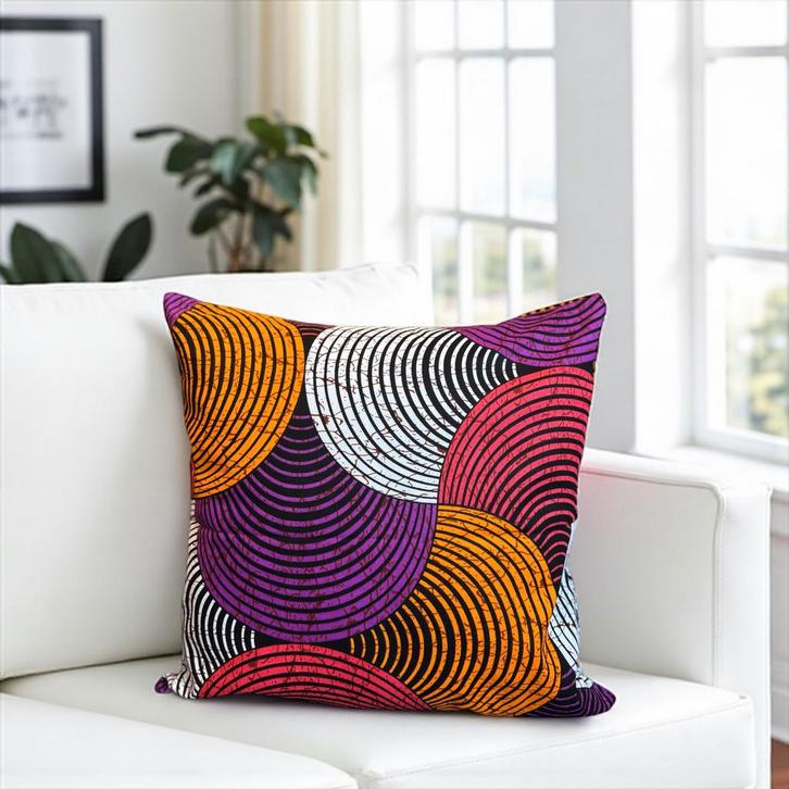 Afrikaans kussen | Oranje & Paars Concentric Circle Design -, Huis en Inrichting, Woonaccessoires | Kussens, Nieuw, Ophalen of Verzenden