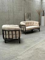 Zitgroep (2) - Fluweel, Bamboe - Fauteuil en bankstel, Antiek en Kunst, Antiek | Meubels | Stoelen en Banken