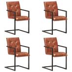vidaXL Eetkamerstoelen 4 st echt leer bruin, Huis en Inrichting, Stoelen, Verzenden, Nieuw, Bruin
