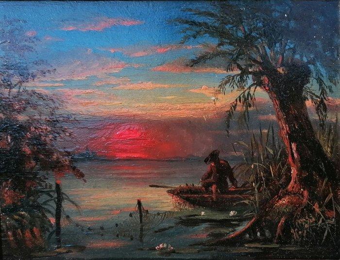 Dutch School (XIX) - Fisherman at dusk, Antiek en Kunst, Kunst | Schilderijen | Klassiek