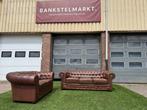 Bankstel CHESTERFIELD 3+2 zit banken licht bruin leer, Huis en Inrichting, Banken | Bankstellen, Design, Zo goed als nieuw, Rechte bank