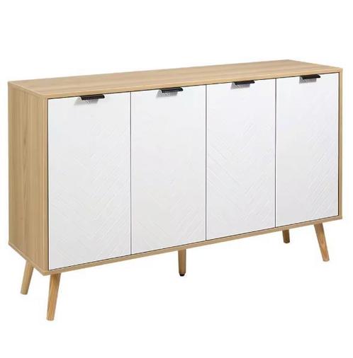 Buffetkast Visgraatdeuren Wit/Hout – 120×35×77 cm, Huis en Inrichting, Keuken | Keukenelementen, Nieuw, Verzenden