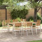 vidaXL Tuin Eetset 9 pcs Massief teak hout & roestvrij staal, Tuin en Terras, Verzenden, Nieuw