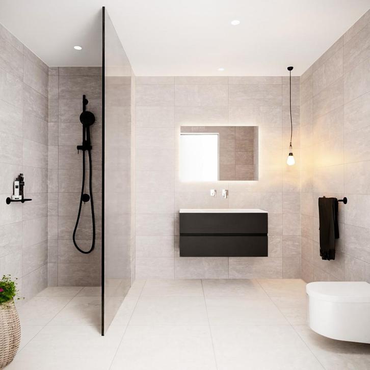 Badkamermeubel Solid Surface AQS Oslo 100x45 cm Mat Zwart, Huis en Inrichting, Badkamer | Badkamermeubels, Ophalen of Verzenden