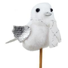 Vogel vilt 6cm.+15cm. stok zilver/wit Bijsteker, Hobby en Vrije tijd, Knutselen, Nieuw, Ophalen of Verzenden