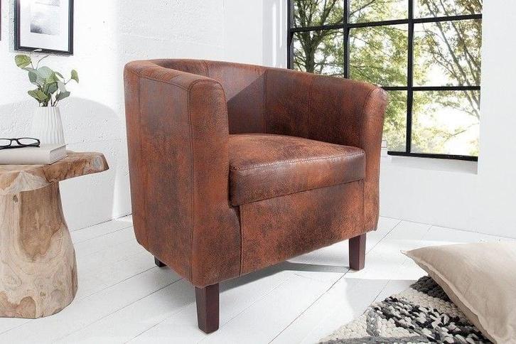 Design loungestoel HEMINGWAY whiskybruin met armleuningen, Huis en Inrichting, Fauteuils, Ophalen of Verzenden