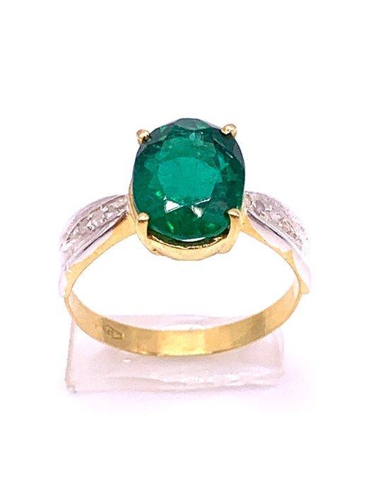 Zonder Minimumprijs - Ring - 9 kt. Geel goud, Zilver Smaragd, Sieraden, Tassen en Uiterlijk, Ringen