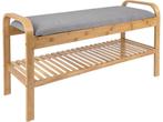 Leitmotiv Bank Arch - Bamboe met Grijze stof - 90x33x50cm -, Verzenden, Nieuw