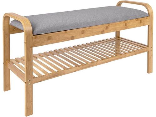 Leitmotiv Bank Arch - Bamboe met Grijze stof - 90x33x50cm -, Huis en Inrichting, Woonaccessoires | Overige, Nieuw, Verzenden