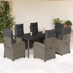 vidaXL 7-delige Tuinset met kussens poly rattan grijs, 6 zitplaatsen, Nieuw, Tuinset, Verzenden