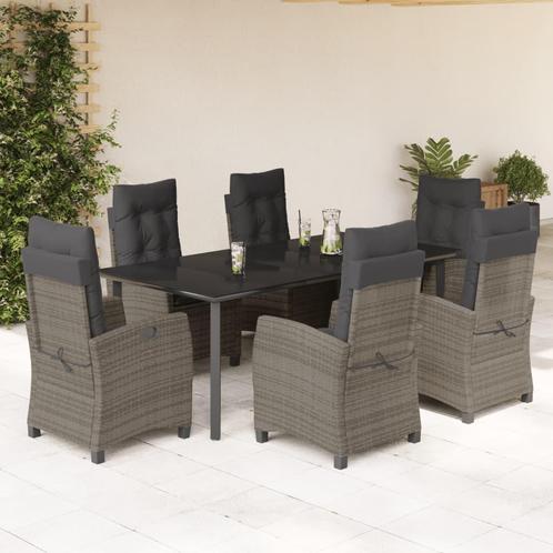 vidaXL 7-delige Tuinset met kussens poly rattan grijs, Tuin en Terras, Tuinsets en Loungesets, Tuinset, Nieuw, 6 zitplaatsen, Rotan