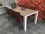 Set van 6 leren eetkamerstoelen - met designpoot - rood leer, Huis en Inrichting, Overige kleuren, Nieuw, Leer, Ophalen of Verzenden