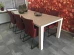 Set van 6 leren eetkamerstoelen - met designpoot - rood leer, Nieuw, Industrieel, Leer, Ophalen of Verzenden