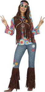 Hippie 60S Kostuum Gekleurd Dames Met Bruin Vest, Verzenden, Nieuw
