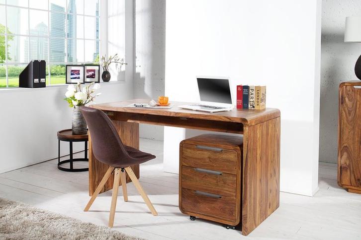 Massief houten bureautafel CUBUS 120 cm bruin bureau met, Huis en Inrichting, Bureaus, Ophalen of Verzenden