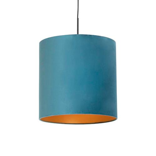 Hanglamp met velours kap blauw met goud 40 cm - Combi, Huis en Inrichting, Lampen | Hanglampen, Nieuw, Overige materialen, 75 cm of meer