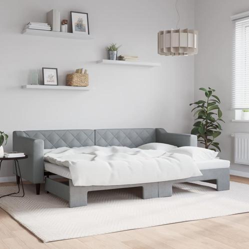vidaXL Slaapbank met onderschuifbed 80x200 cm stof, Huis en Inrichting, Slaapkamer | Bedden, 80 cm, 200 cm, Grijs, Eenpersoons