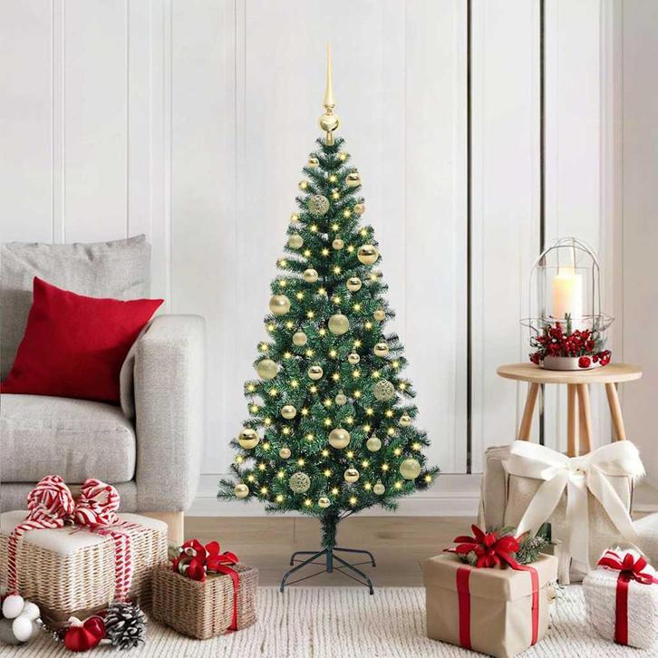 vidaXL Kunstmatig Voorverlicht Kerstboom Groen 120 cm PVC en, Diversen, Kerst, Nieuw, Verzenden