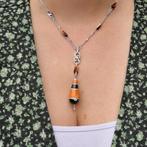 Witgouden ketting met vaste hanger met onyx, bloedkoraal..., Sieraden, Tassen en Uiterlijk, Kettingen, Gebruikt, Overige kleuren